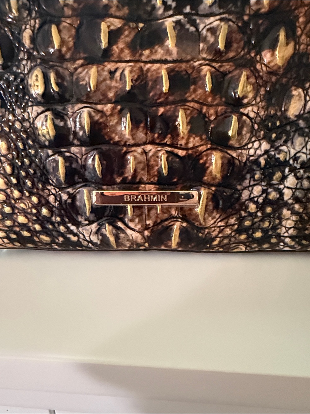Brahmin Croc-Embossed Shoulder Bag in Brown and Black - Picture 4 of 16
